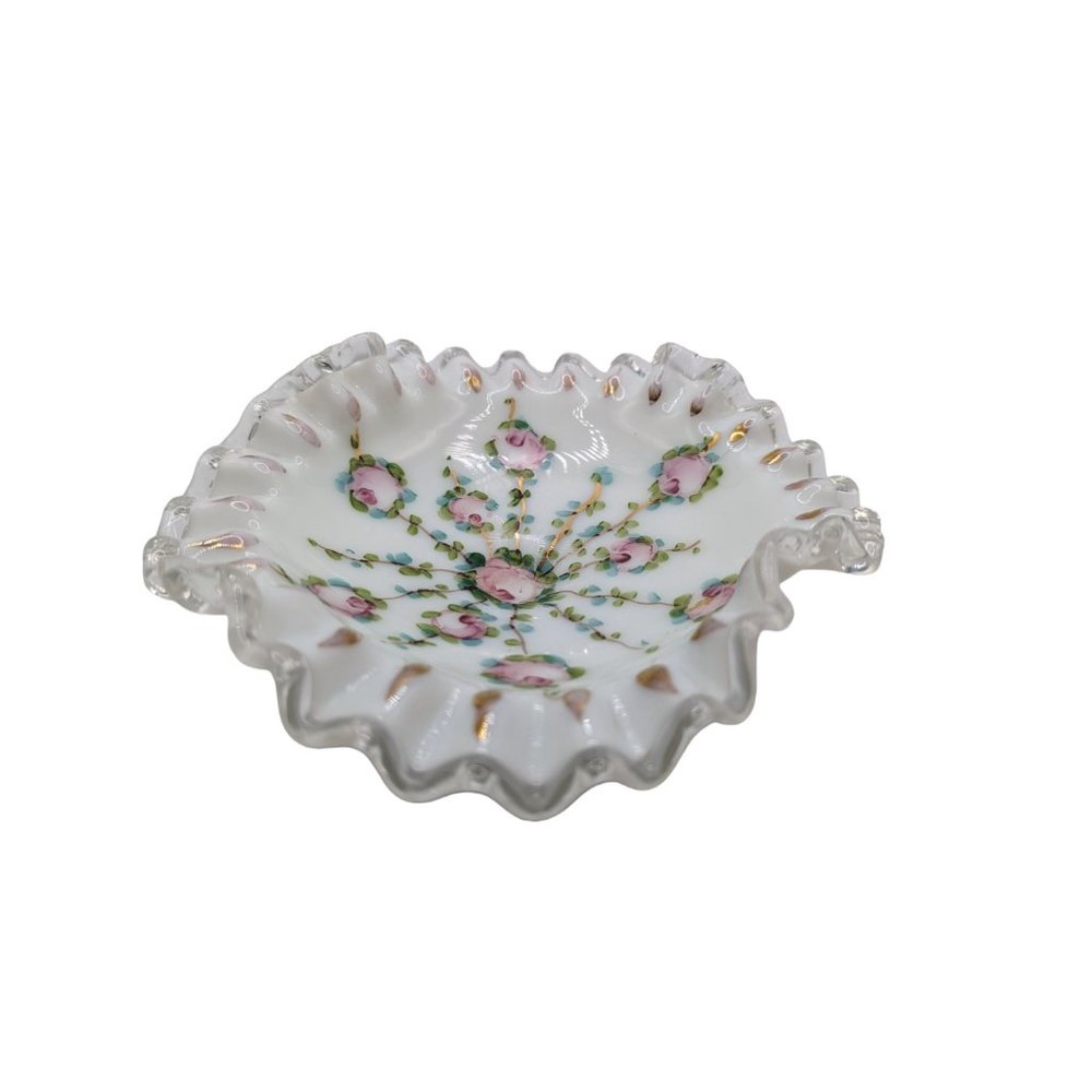 Fenton Silver Crest Charleton Rose Hand Painted Compote With Gold Trim - Picture 6 of 15